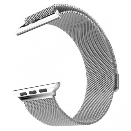 Curea metalica de tip Milanese Loop Compatibila cu Apple Watch, 44mm, Argintiu