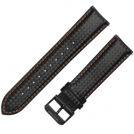 Curea piele compatibila Pebble Time, Telescoape QR, 22mm, Negru/Portocaliu