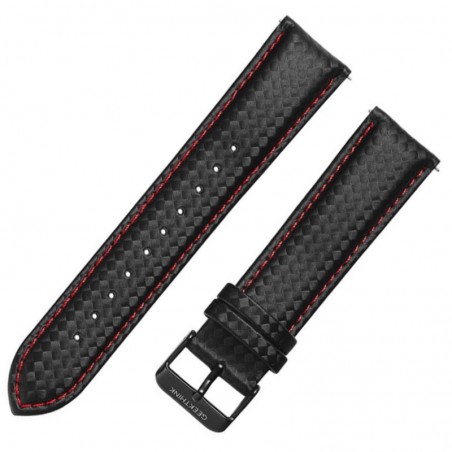 Curea piele compatibila Huawei Watch GT, Telescoape QR, 22mm, Negru/Rosu