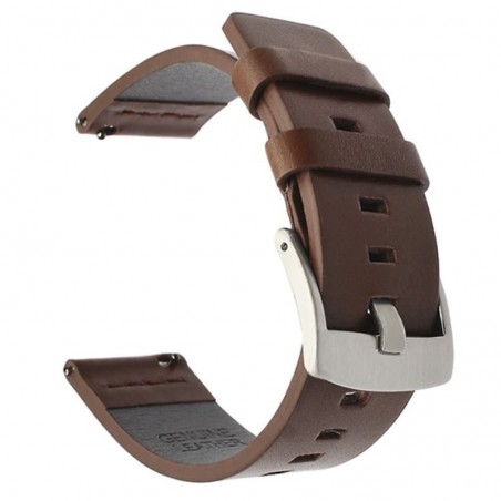 Curea din piele naturala pentru Huawei Watch 2 Sport, Telescoape QR, 20mm, Maro/Argintiu