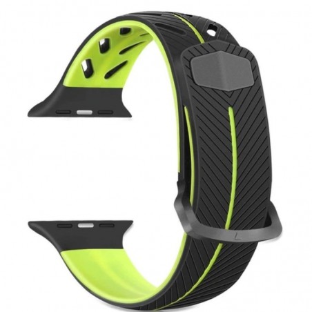 Curea silicon compatibila Apple Watch 44mm, Negru-Verde