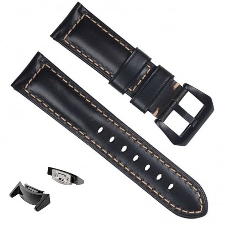 Curea piele naturala, adaptoare compatibile Samsung Gear S2 Sport, Negru