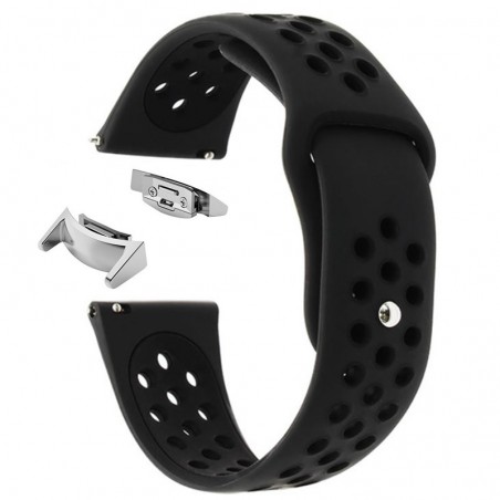 Curea silicon, adaptoare argintii compatibile Samsung Gear S2 Sport, Negru