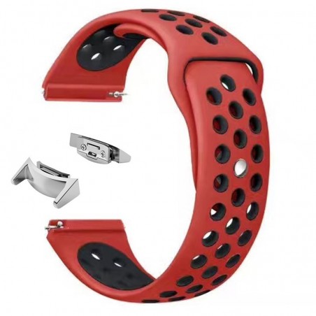 Curea silicon, adaptoare argintii compatibile Samsung Gear S2 Sport, Rosu/Negru