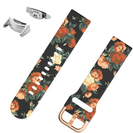 Curea silicon, adaptoare argintii compatibile Samsung Gear S2 Sport, Vintage Flower