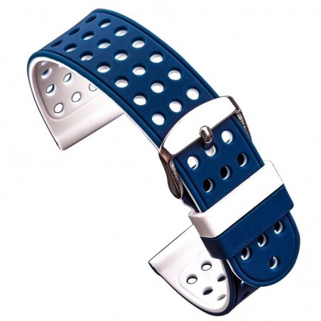 Curea silicon cu doua fete, compatibila Huawei Watch GT 2 42mm,  Albastru/Alb