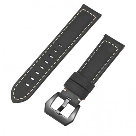Curea piele naturala compatibila Huawei Watch GT 2 46mm, Telescoape QR, Negru Mat