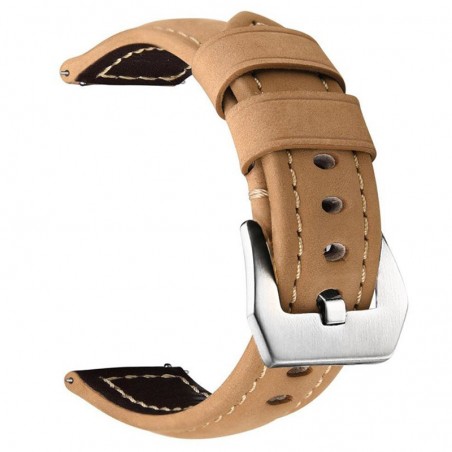 Curea piele naturala compatibila Samsung Galaxy Watch 46mm, Telescoape QR, Kaki