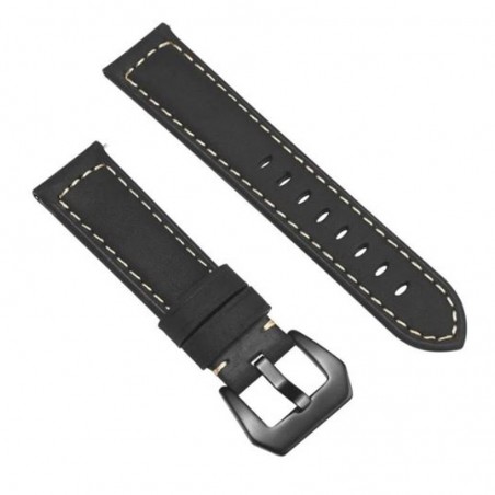 Curea piele naturala  compatibila Samsung Galaxy Watch3, 45mm, Telescoape QR, 22mm, Negru Mat