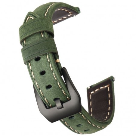 Curea piele naturala, compatibila Samsung Galaxy Watch3, 45mm, telescoape Quick Release, 22mm, Forest Green