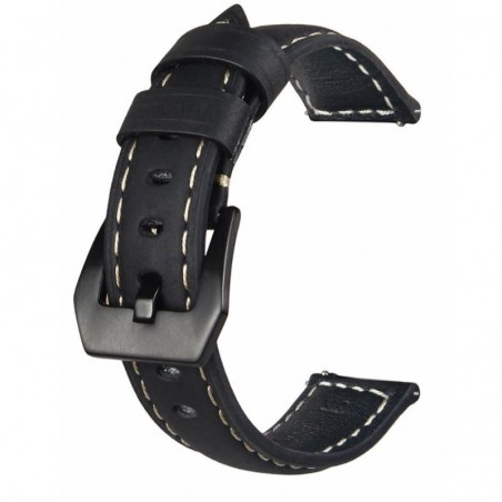Curea piele naturala, compatibila Samsung Galaxy Watch3 40mm, telescoape Quick Release, Negru