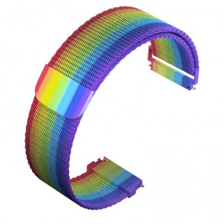 Curea otel, Milanese Loop Slim, compatibila cu Fossil Q Founder, Telescoape QR, 22mm, Rainbow