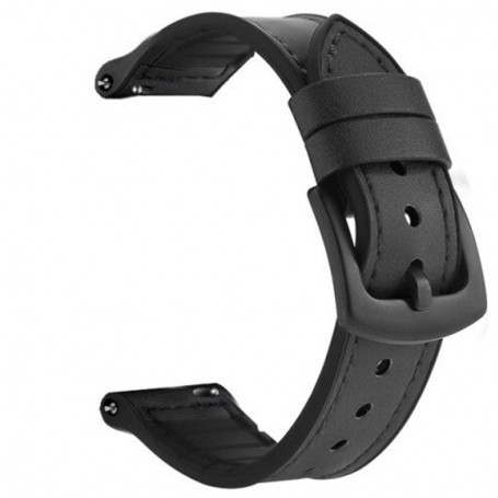 Curea hibrid piele-silicon, compatibila cu Huawei Watch 3 Pro, Telescoape QR, 22mm, Black Shadow