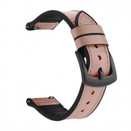 Curea hibrid piele-silicon, compatibila cu Fitbit Versa, Telescoape QR, 22mm, Kobi Pink
