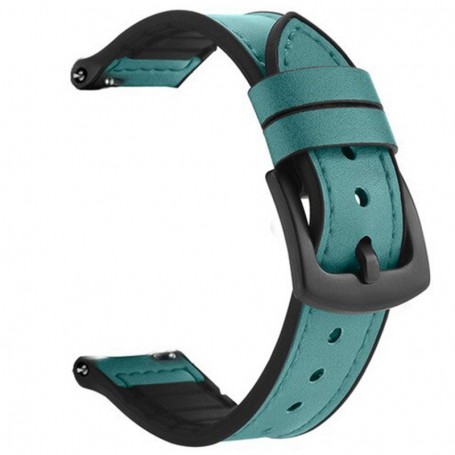 Curea hibrid piele-silicon, compatibila cu Huawei Watch GT, Telescoape QR, 22mm, Spring Green