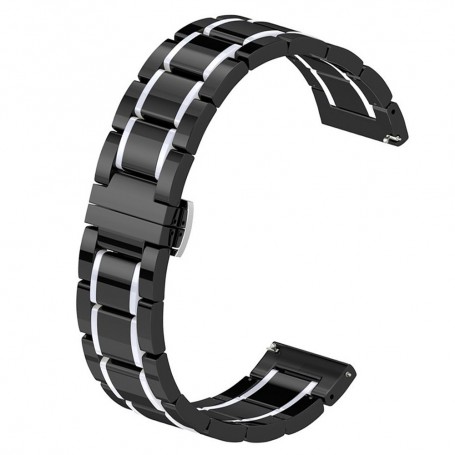 Curea ceramica, compatibila Huawei Watch 3 Pro, telescoape Quick Release, 22mm, Negru/Alb