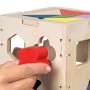 Cub educativ lemn, 5 laturi interactive, forme geometrice, puzzle
