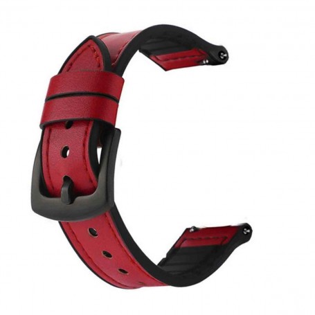 Curea piele-silicon, compatibila Huawei Watch GT6 46mm|GT5|GT4|GT3|GT2 46mm|GT2e|Galaxy Watch|Fossil 22mm, Tart Red