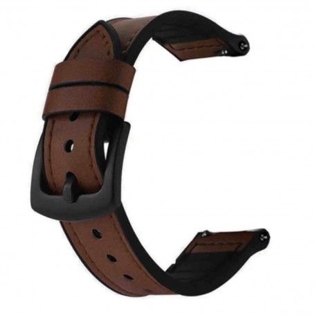 Curea piele-silicon, compatibila Huawei Watch GT6 46mm|GT5|GT4|GT3|GT2 46mm|GT2e|Galaxy Watch|Fossil 22mm, Dark Brown