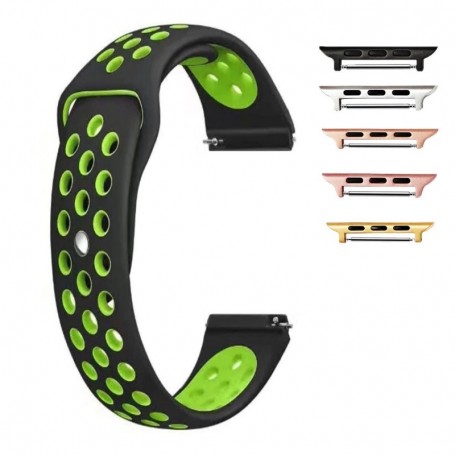 Curea silicon, compatibila Apple Watch 9|8|7|6|5|4|3|2|1 Series, 41mm|40mm|38mm, Negru/Verde