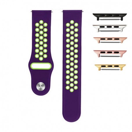 Curea silicon, compatibila Apple Watch 9|8|7|6|5|4|3|2|1 Series, 41mm|40mm|38mm, Violet/Verde