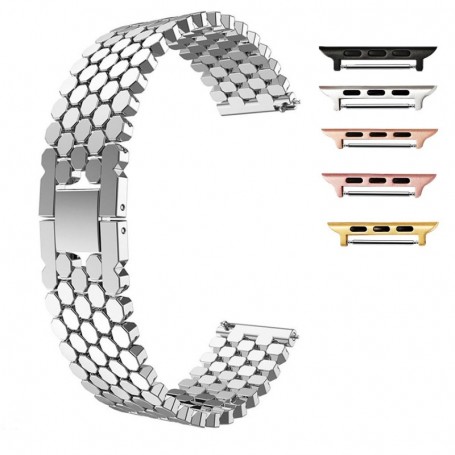 Curea metalica, compatibila Apple Watch 9|8|7|6|5|4|3|2|1 Series, 41mm|40mm|38mm, telescoape QR, 18.4cm, Silver