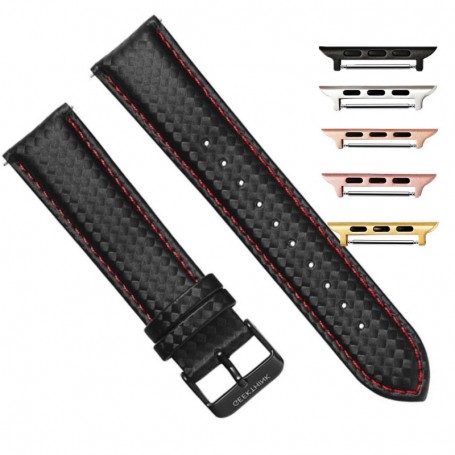 Curea piele, compatibila Apple Watch 9|8|7|6|5|4|3|2|1 Series, 41mm|40mm|38mm, telescoape QR, 20mm, Negru/Rosu