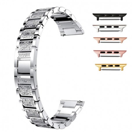 Curea otel, compatibila Apple Watch 9|8|7|6|5|4|3|2|1 Series, 41mm|40mm|38mm, Silver Diamond