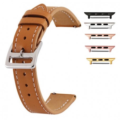 Curea piele, compatibila Apple Watch 9|8|7|6|5|4|3|2|1 Series, 41mm|40mm|38mm, Camel Brown
