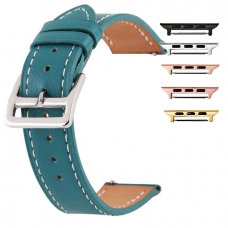 Curea piele, compatibila Apple Watch 9|8|7|6|5|4|3|2|1 Series, 41mm|40mm|38mm, Turcoaz