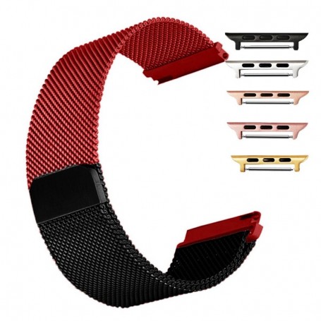 Curea otel, Milanese Loop, compatibila Apple Watch 9|8|7|6|5|4|3|2|1 Series, 41mm|40mm|38mm, telescoape QR, Black Wine