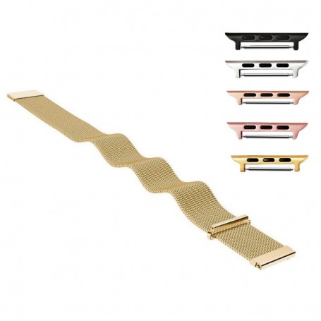 Curea otel, Milanese Slim Fit, compatibila Apple Watch 9|8|7|6|5|4|3|2|1 Series, 41mm|40mm|38mm, telescoape QR, Gold