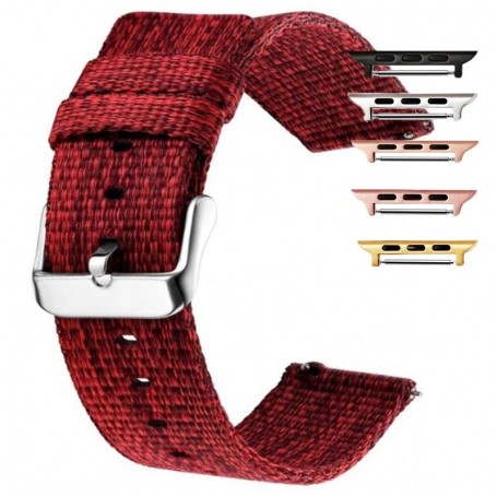 Curea material textil, compatibila Apple Watch 9|8|7|6|5|4|3|2|1 Series, 41mm|40mm|38mm, telescoape QR, Mahon Red