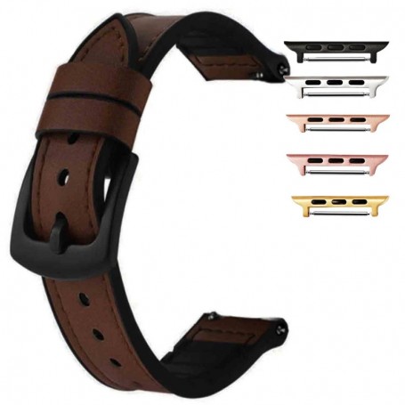 Curea hibrid piele-silicon, compatibila Apple Watch 9|8|7|6|5|4|3|2|1 Series, 41mm|40mm|38mm, Dark Brown