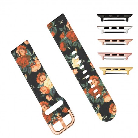 Curea silicon, compatibila Apple Watch 9|8|7|6|5|4|3|2|1 Series, 41mm|40mm|38mm, Vintage Flower