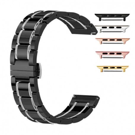 Curea ceramica, compatibila Apple Watch 9|8|7|6|5|4|3|2|1 Series, 49mm|45mm|44mm|42mm, Negru/Argintiu