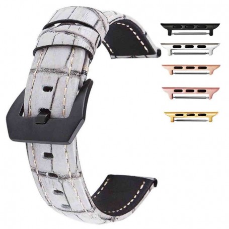 Curea din piele naturala, compatibila Apple Watch 9|8|7|6|5|4|3|2|1 Series, 49mm|45mm|44mm|42mm, Alb/Gri