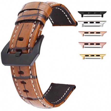 Curea din piele naturala, compatibila Apple Watch 9|8|7|6|5|4|3|2|1 Series, 49mm|45mm|44mm|42mm, Maro/Negru