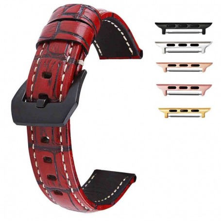 Curea din piele naturala, compatibila Apple Watch 9|8|7|6|5|4|3|2|1 Series, 49mm|45mm|44mm|42mm, Red Brown