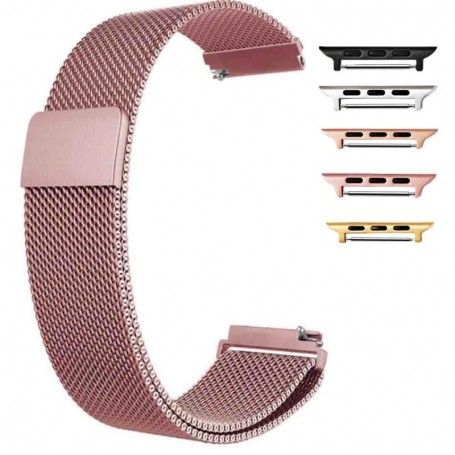 Curea metalica compatibila Apple Watch 9|8|7|6|5|4|3|2|1 Series, 49mm|45mm|44mm|42mm, Milanese Loop, Roz