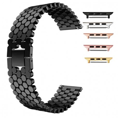 Curea metalica compatibila Apple Watch 9|8|7|6|5|4|3|2|1 Series, 49mm|45mm|44mm|42mm,Bright-Black