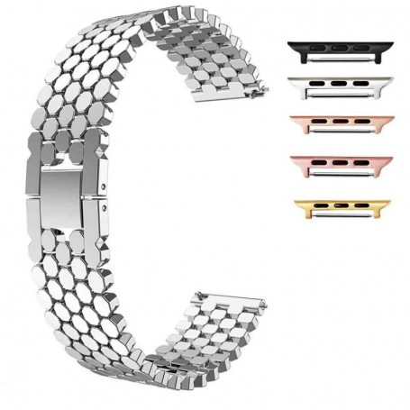 Curea metalica compatibila Apple Watch 9|8|7|6|5|4|3|2|1 Series, 49mm|45mm|44mm|42mm,Bright-Silver