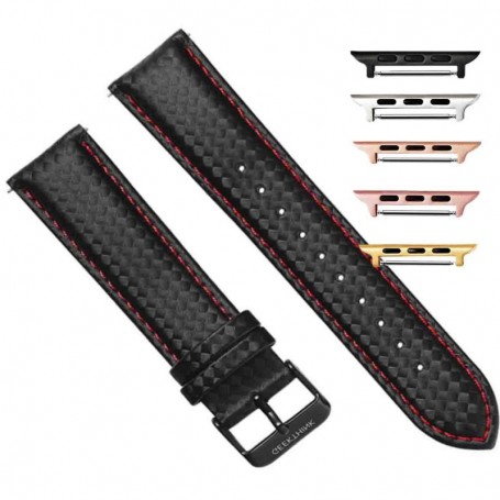 Curea piele compatibila Apple Watch 9|8|7|6|5|4|3|2|1 Series, 49mm|45mm|44mm|42mm, Negru/Rosu
