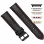Curea piele compatibila Apple Watch 9|8|7|6|5|4|3|2|1 Series, 49mm|45mm|44mm|42mm, Negru/Rosu