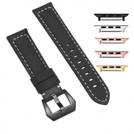 Curea piele naturalacompatibila Apple Watch 9|8|7|6|5|4|3|2|1 Series, 49mm|45mm|44mm|42mm, Negru Mat
