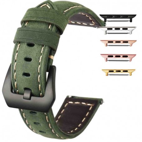 Curea piele naturala, compatibila Apple Watch 9|8|7|6|5|4|3|2|1 Series, 49mm|45mm|44mm|42mm, Forest Green