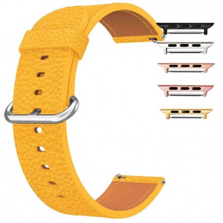 Curea piele, compatibila Apple Watch 9|8|7|6|5|4|3|2|1 Series, 49mm|45mm|44mm|42mm,Size S, Galben