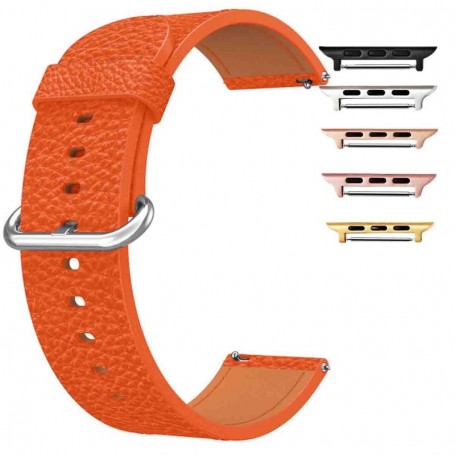 Curea piele, compatibila Apple Watch 9|8|7|6|5|4|3|2|1 Series, 49mm|45mm|44mm|42mm,Size S, Portocaliu