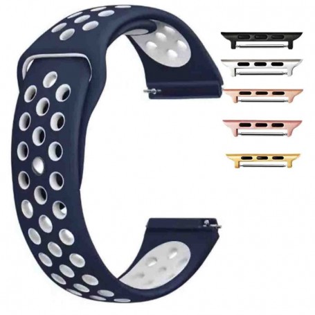 Curea silicon compatibila Apple Watch 9|8|7|6|5|4|3|2|1 Series, 49mm|45mm|44mm|42mm, Albastru-Alb
