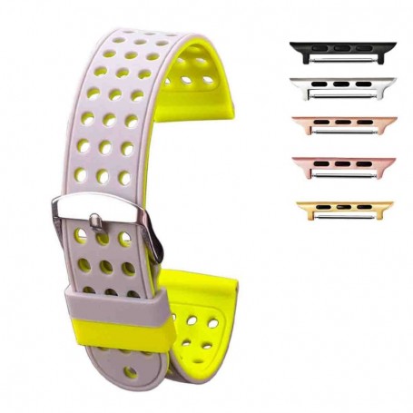 Curea silicon cu doua fete compatibila Apple Watch 9|8|7|6|5|4|3|2|1 Series, 49mm|45mm|44mm|42mm,Gri/Galben